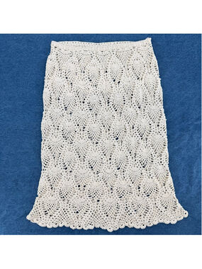 Crochet Lace Angel Skirt Ivory Cream Hand Knit Midi Length Boho Beach Fairy